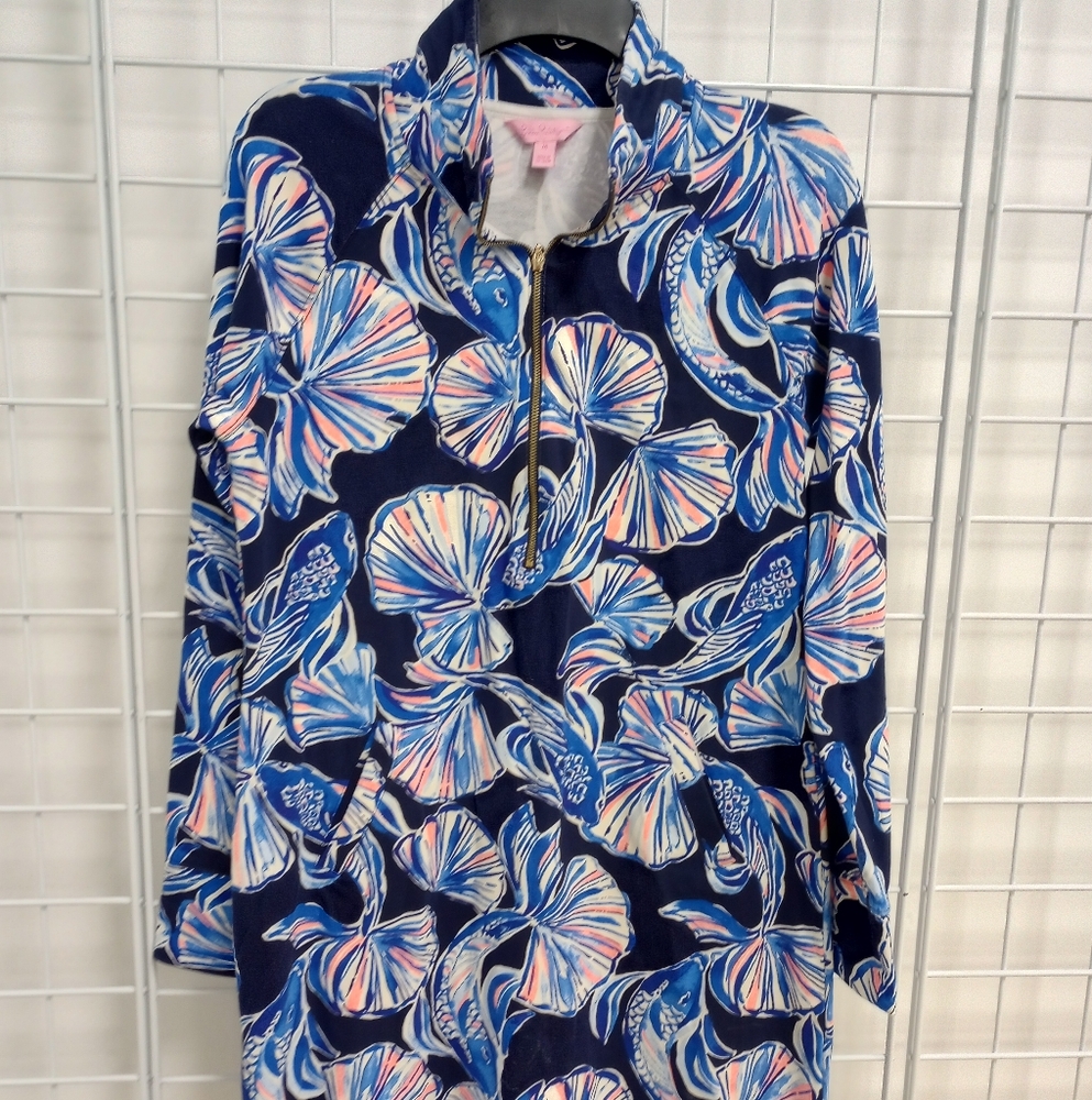Lilly Pulitzer Popover Dress Bright Navy in REEL LIFE print M
